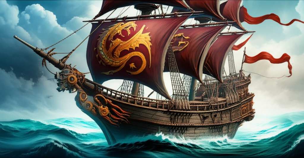 Pirate ship sailing on the ocean